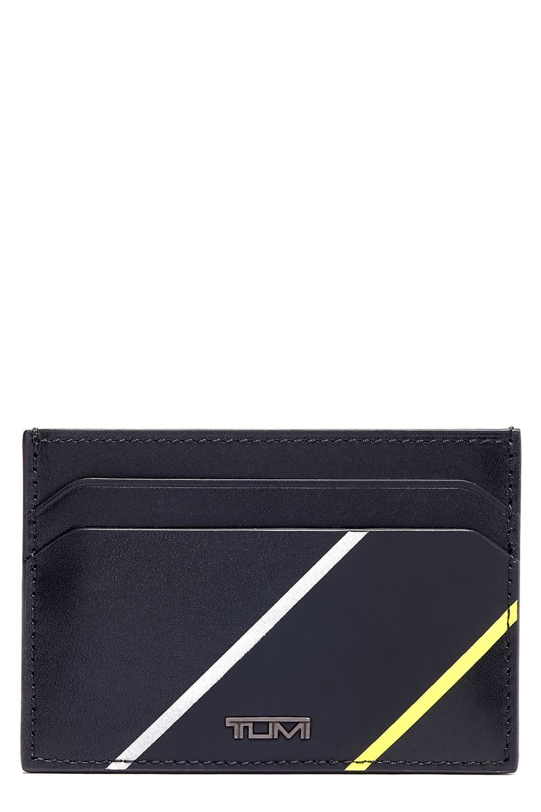 Leather Money Clip Card Case, Main, color, BLACK/ BRIGHT LIME