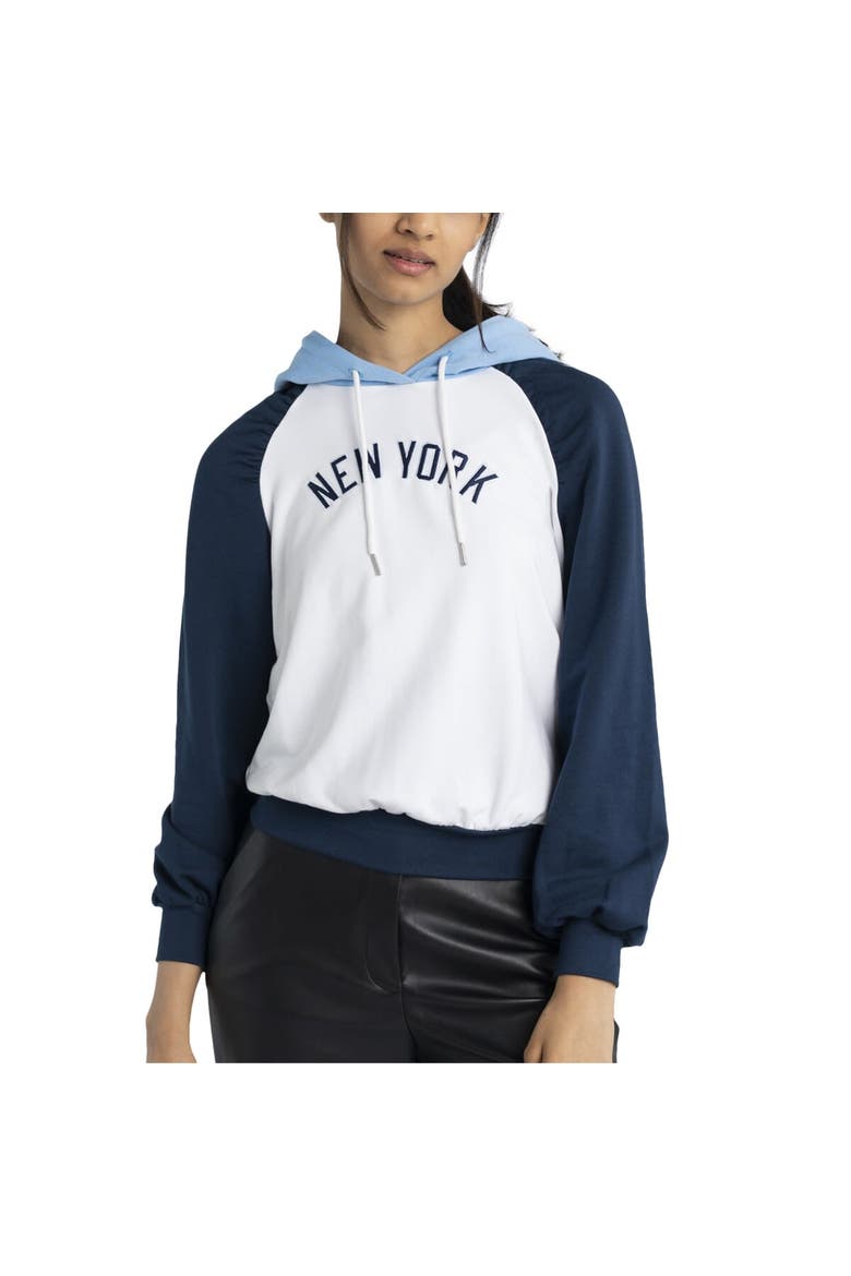 Women's Lusso White New York Yankees Marlowe Tri-Blend Raglan Pullover Hoodie, Alternate, color, White