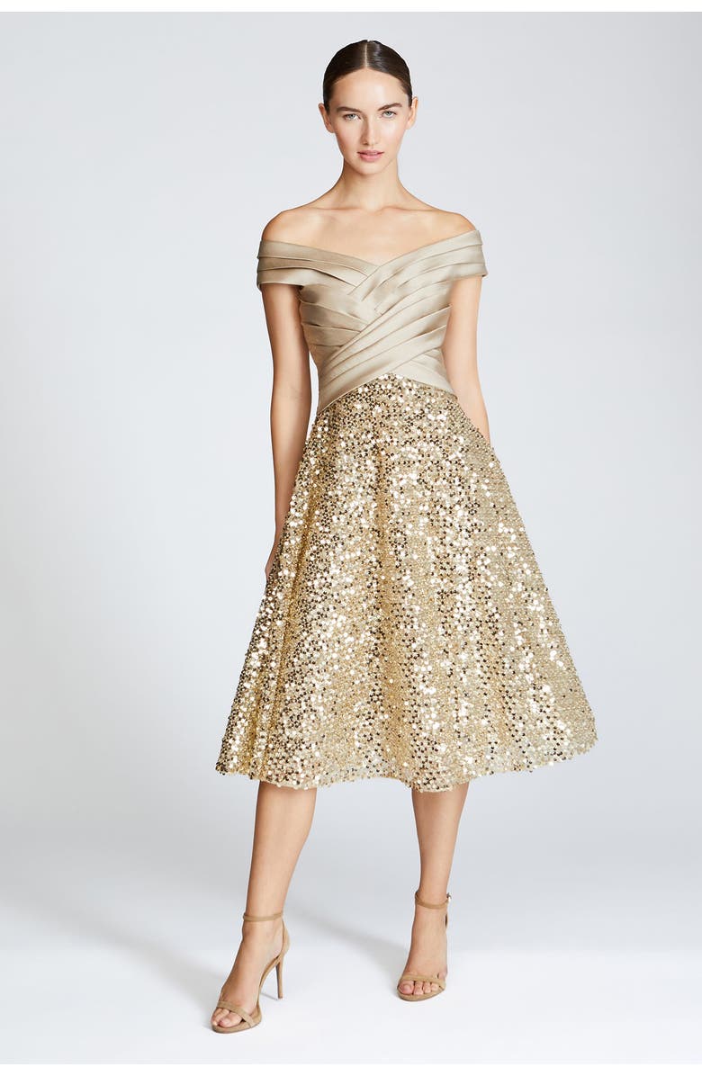 Theia Brandy Sequin Cocktail Dress, Main, color, Champagne