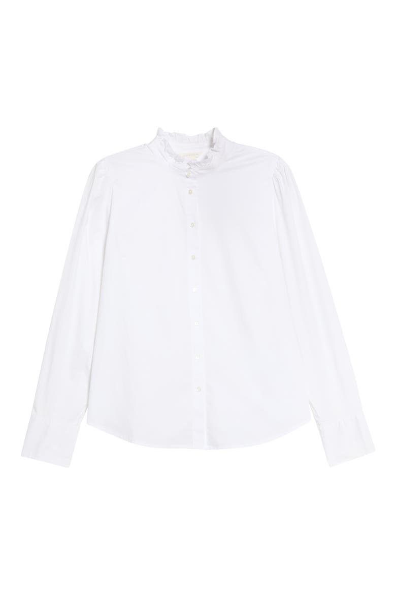 Ruffle Collar Button-Up Shirt, Main, color, WHITE