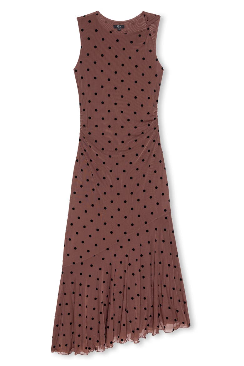 Daija Polka Dot Sleeveless Asymmetric Midi Dress, Alternate, color, CHOCOLATE POLKA DOT