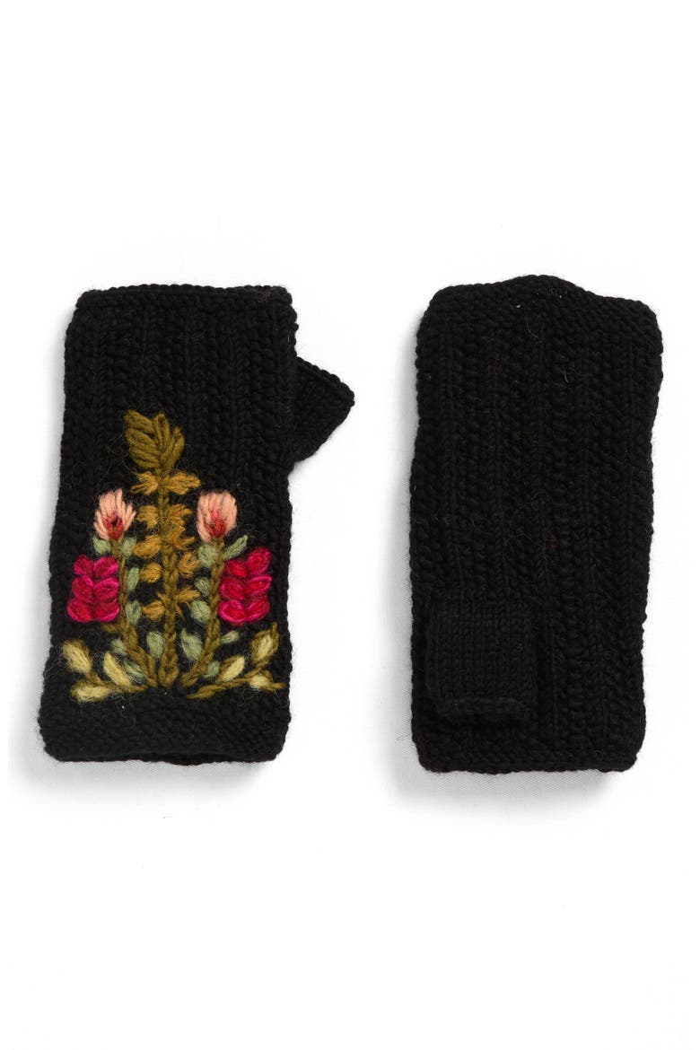 Meadow Handwarmer Wool Fingerless Gloves, Main, color, BLACK