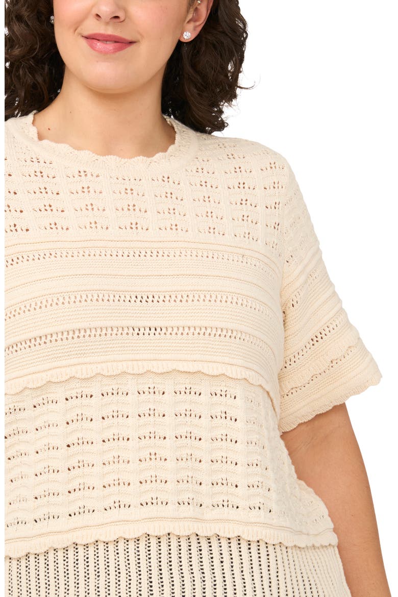 Multi Stitch Pointelle Knit Cotton Sweater, Alternate, color, WHITE SWAN