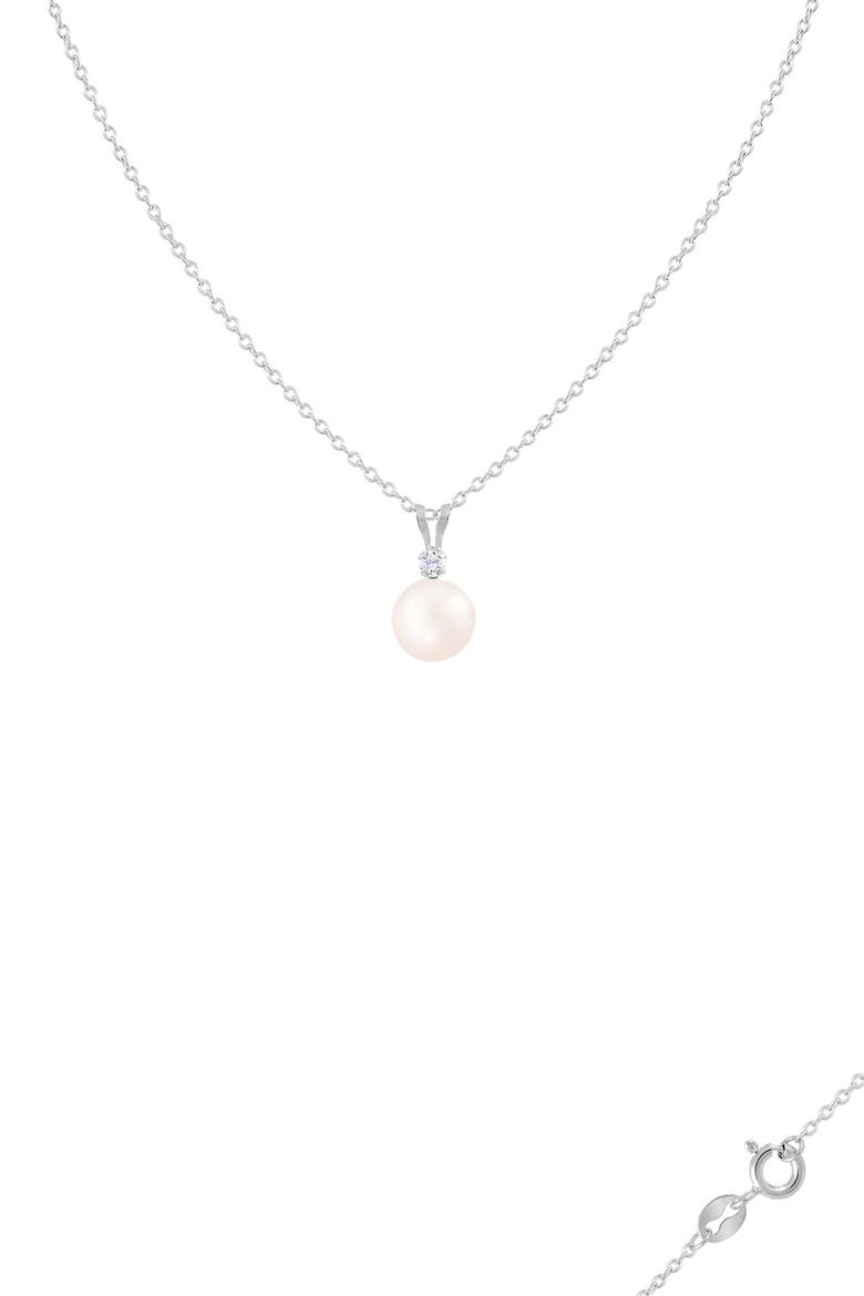 Diamond & 7-7.5mm Freshwater Pearl Pendant Necklace, Alternate, color, WHITE