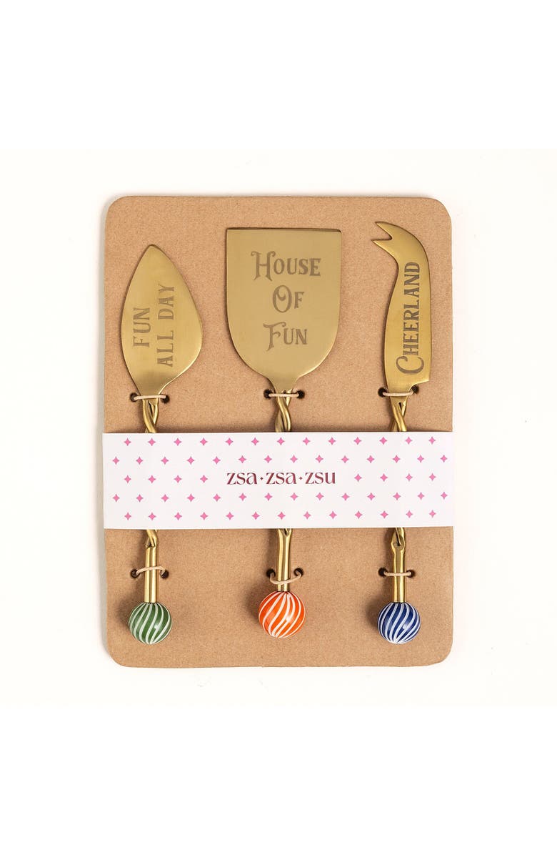 Zsa Zsa Zsu Rampur Set Of 3 Steel Cheese Serving Cheerland, Alternate, color, Gold