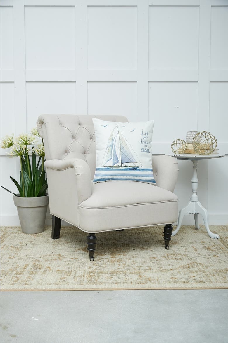 Let Your Dreams Set Sail Embroidered Accent Throw Pillow, Alternate, color, Blue