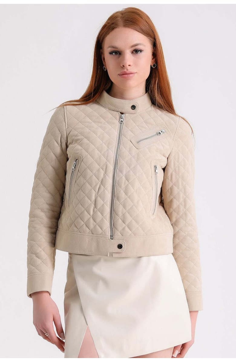 Furniq UK Lauren Suede Jacket, Main, color, Beige