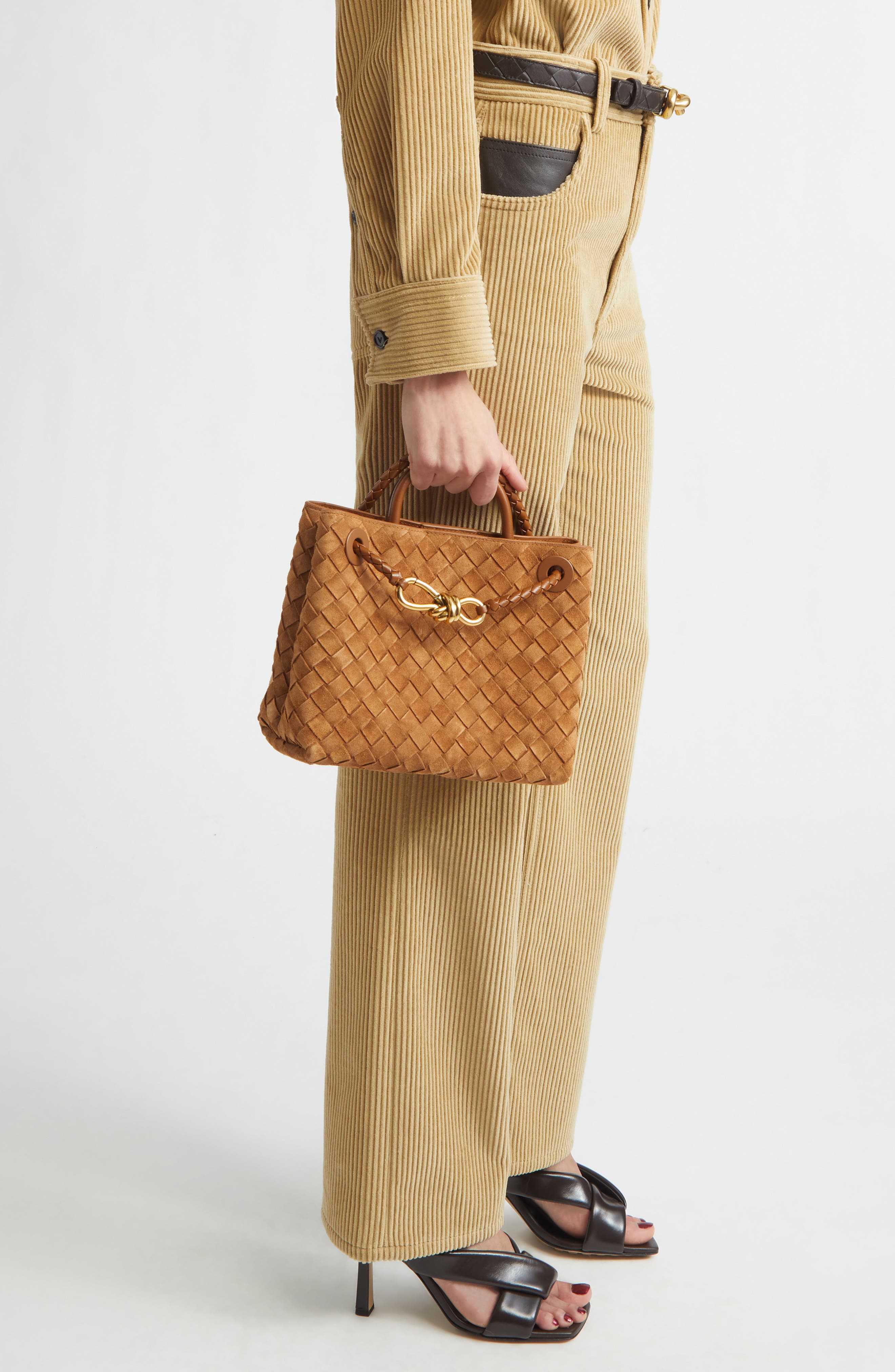 Bottega Veneta Small Andiamo Intrecciato Suede Shoulder Bag, Alternate, color, 2598 Amber-Mb-Amber