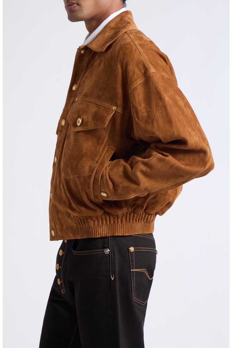 Suede Blouson Leather Jacket, Alternate, color, BROWN