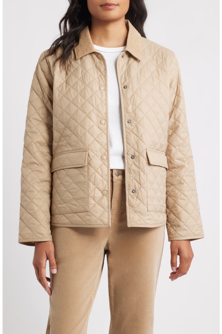 Corduroy Collar Quilted Jacket, Main, color, BISCU