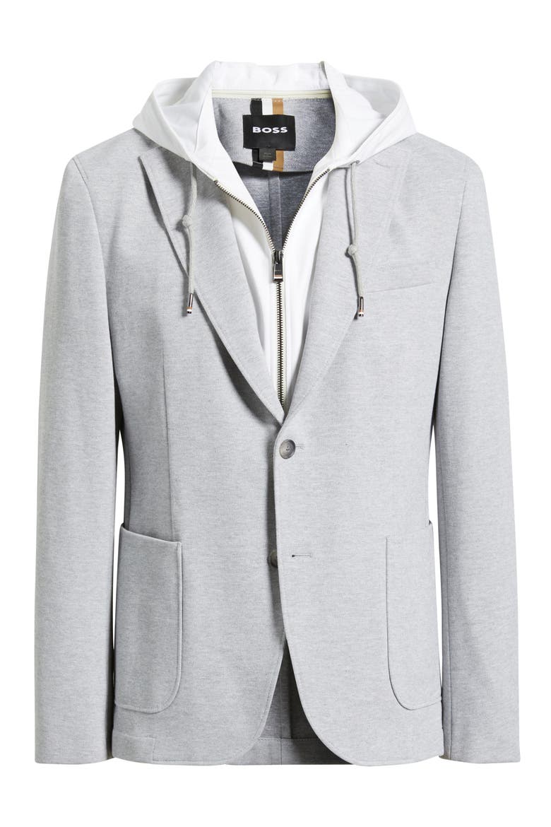 Hanry Slim Fit Cotton Blend Sport Coat with Removable Hoodie Bib, Alternate, color, OPEN GREY