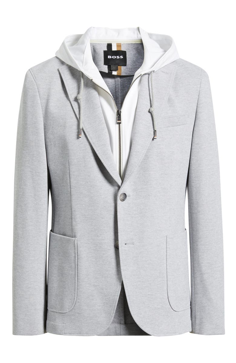 BOSS Hanry Slim Fit Cotton Blend Sport Coat with Removable Hoodie Bib, Alternate, color, Open Grey