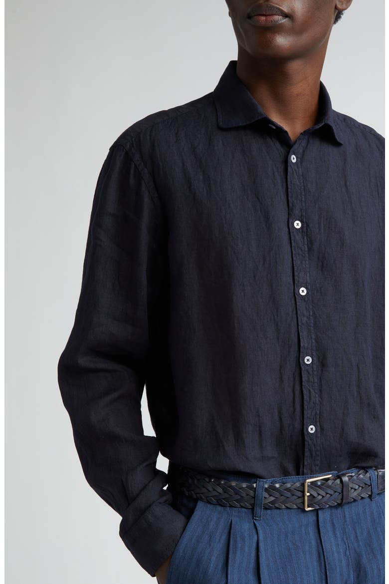Canary Linen Button-Up Shirt, Alternate, color, U501 BLU