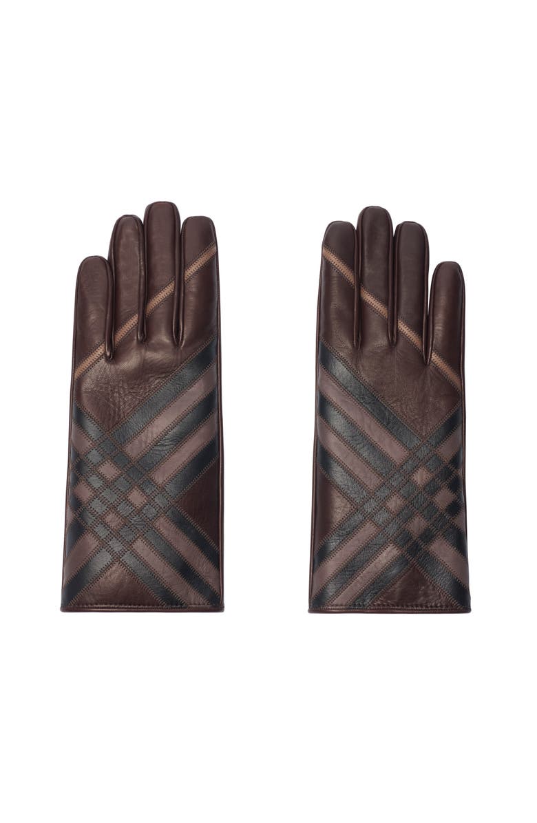 Burberry Check Intarsia Leather Gloves, Main, color, 