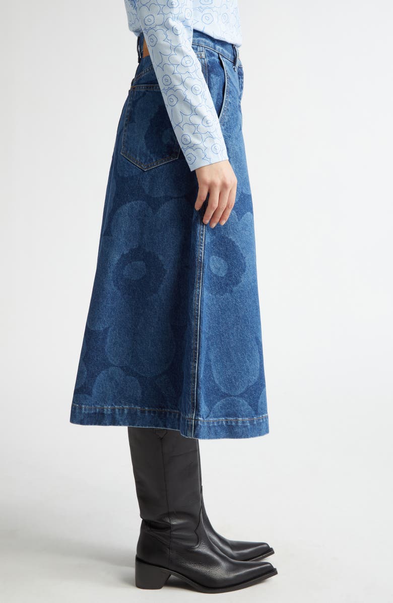 Marimekko Maridenim Suoritus Unikko Floral A-Line Denim Midi Skirt, Alternate, color,