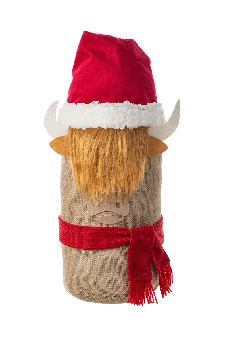20"H Christmas Linen Highland Cow Doorstop Porch Decor, Main, color, Red