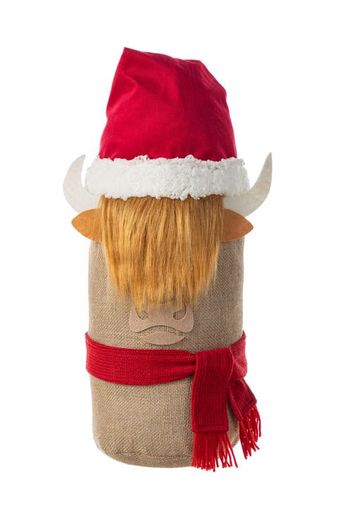 20"H Christmas Linen Highland Cow Doorstop Porch Decor