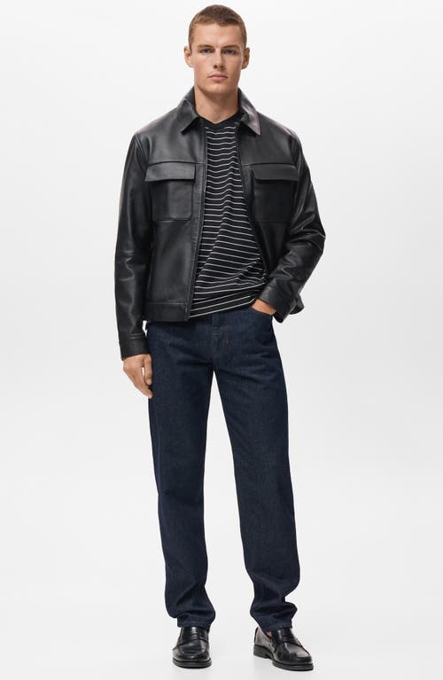 Mango Stripe Long Sleeve T-shirt In Black
