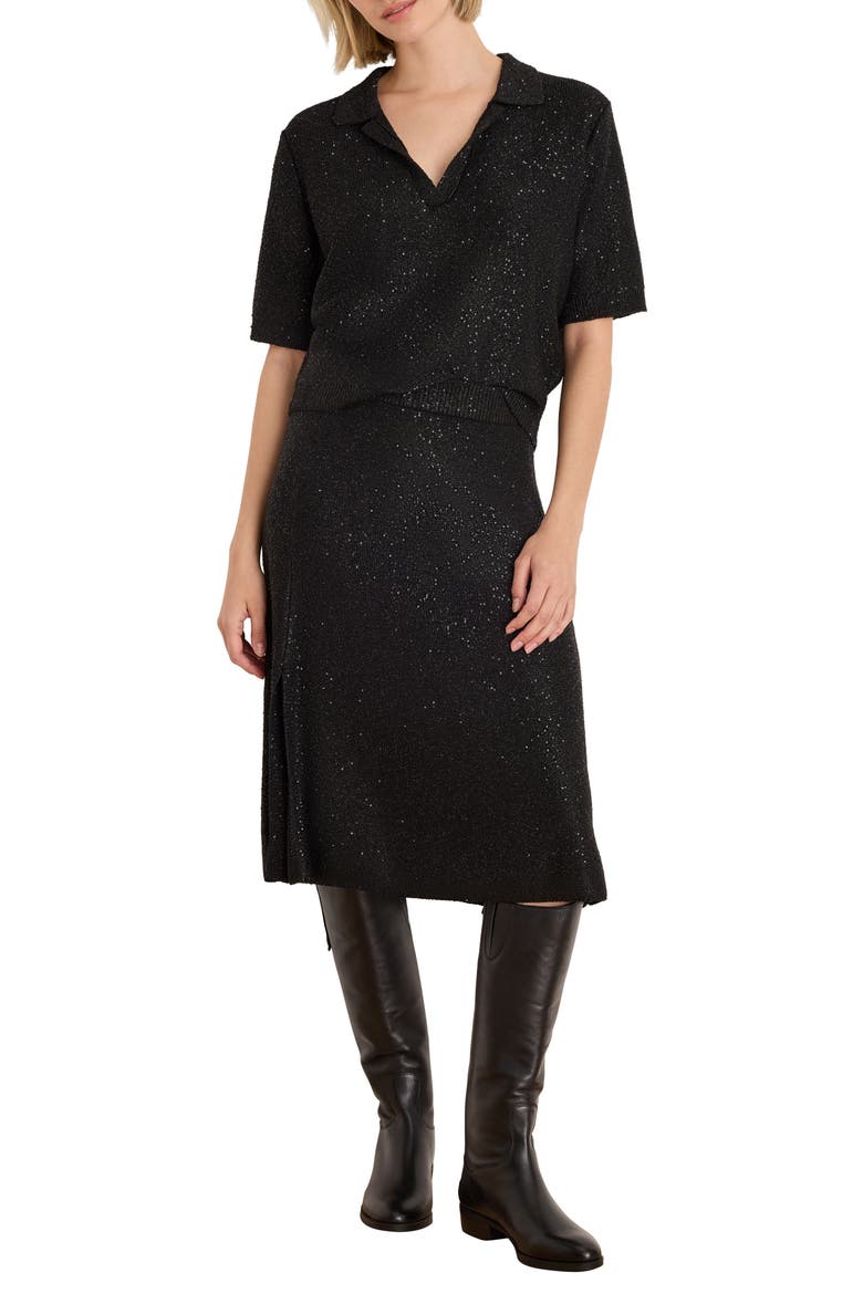 Anytime Sequin Polo Sweater, Alternate, color, BLACK ONYX