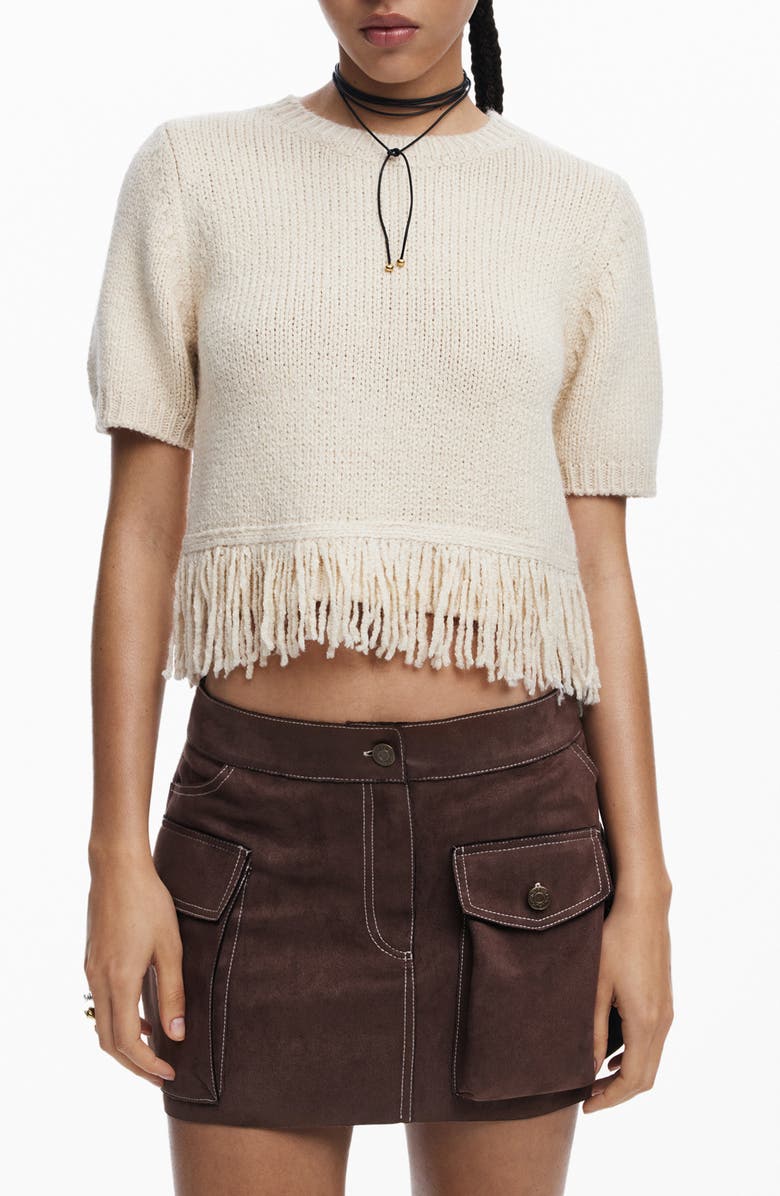 Desigual Fringe Pullover, Main, color, Light Beige