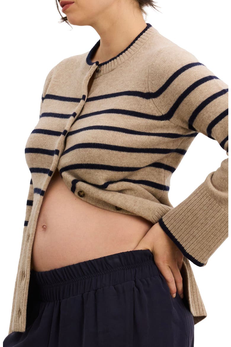 The Celine Contour Cardigan, Alternate, color, Oat/Navy