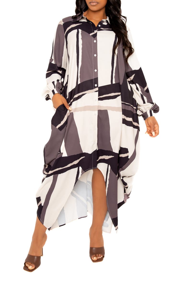 Drape Maxi Shirtdress, Main, color, BEIGE MULTI
