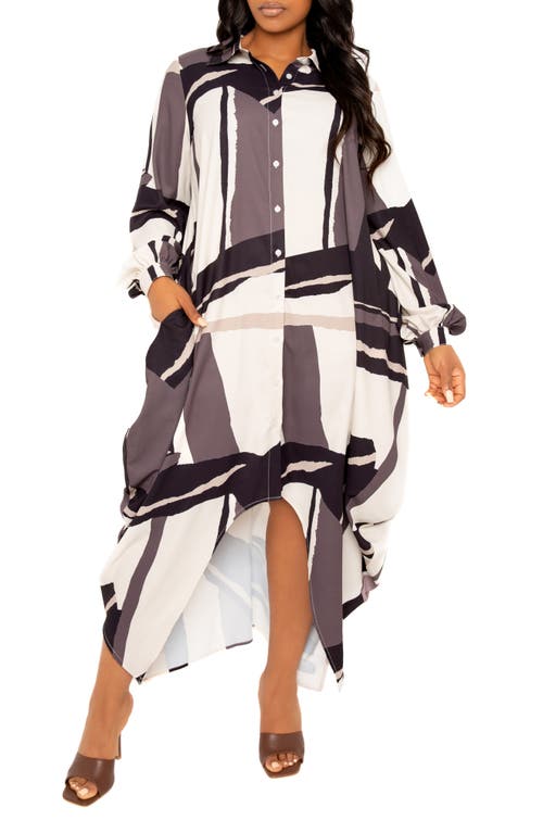 BUXOM COUTURE Drape Maxi Shirtdress in Beige Multi 