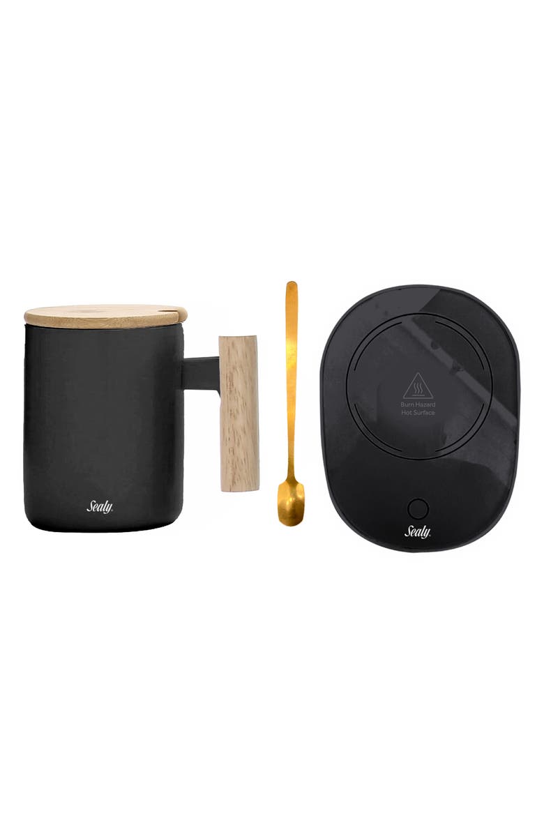 Sealy 4-Piece Mug & Warmer Pad Set, Main, color, Black