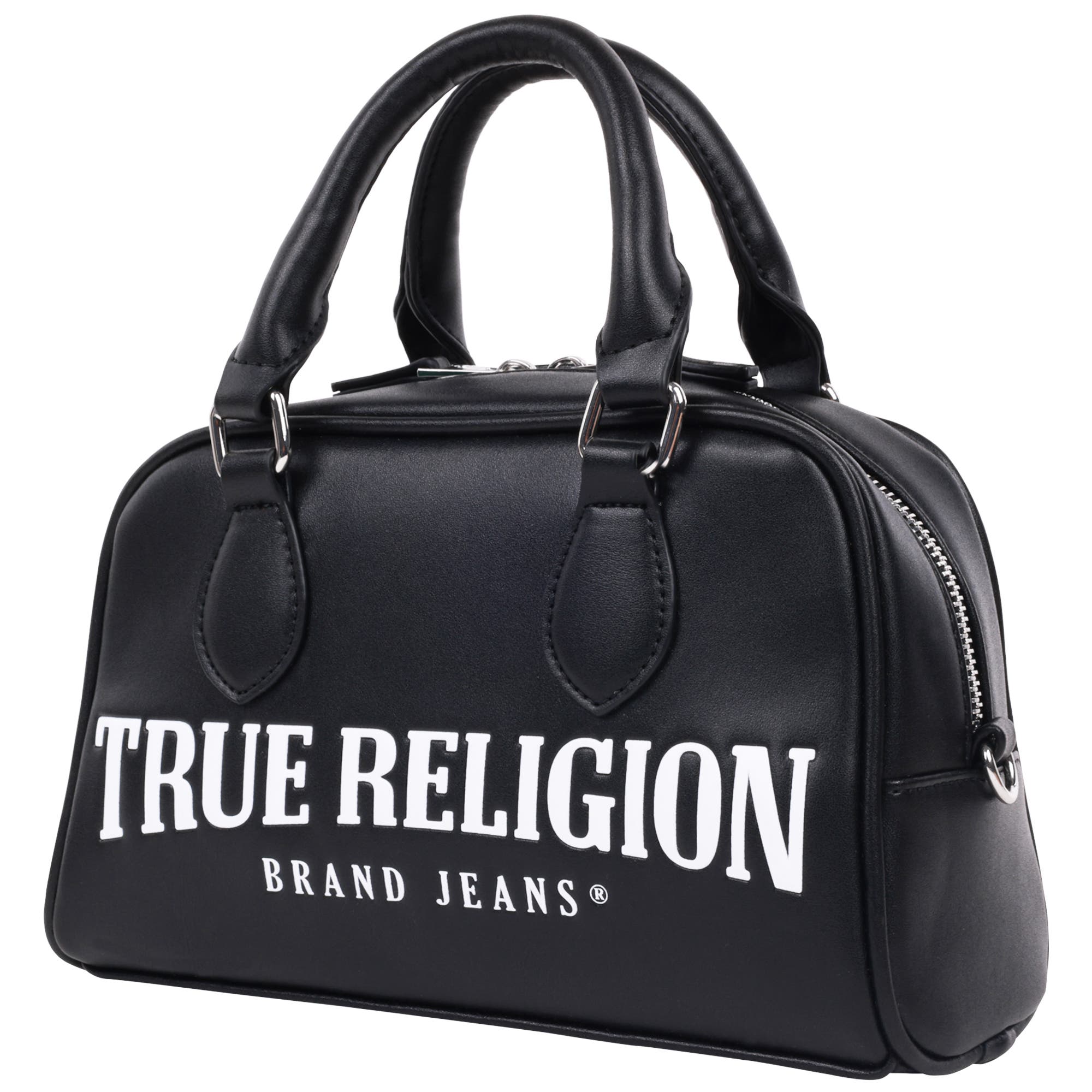 True Religion Big Logo Mini Satchel, Alternate, color, Black