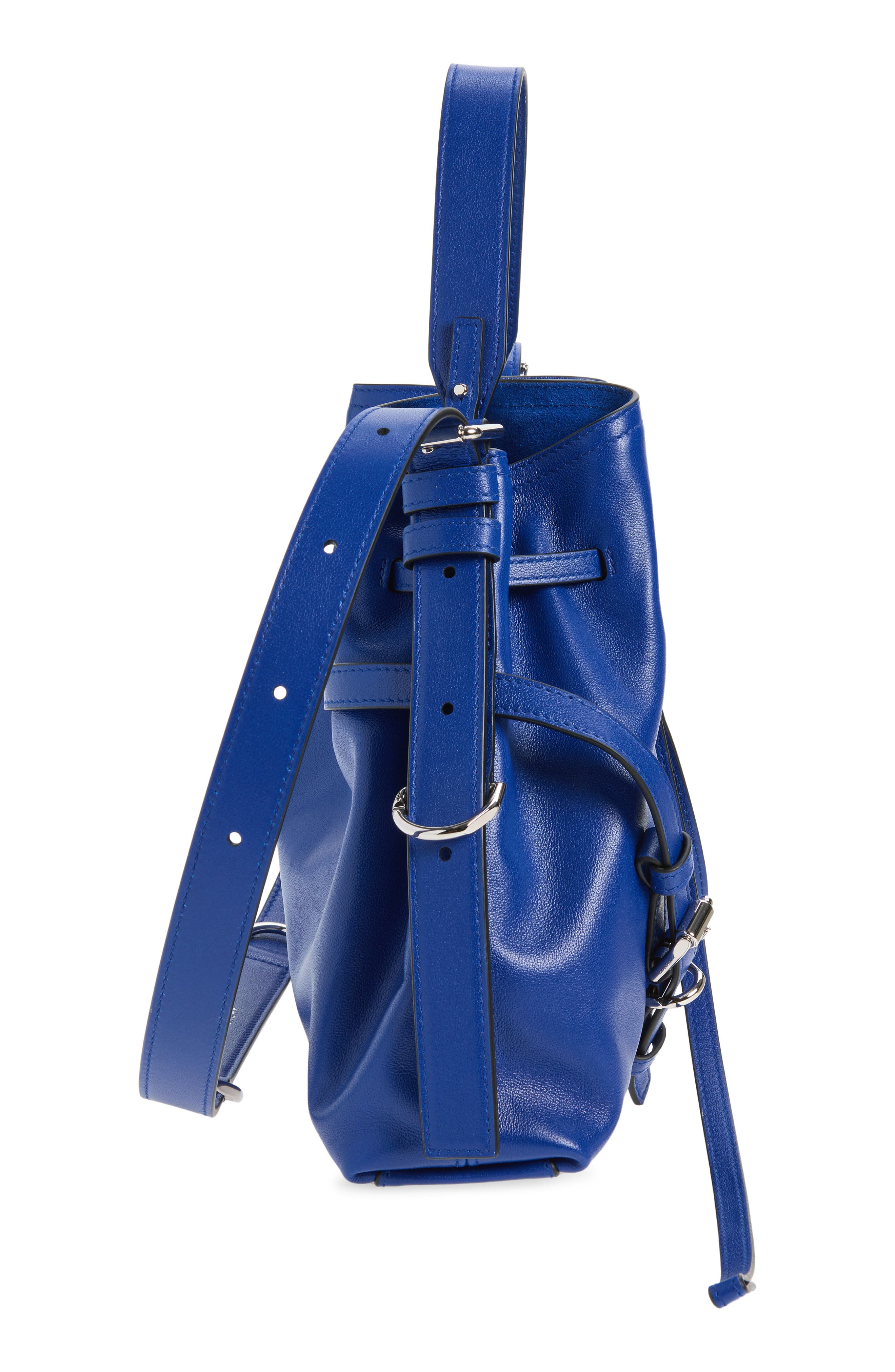 Small Voyou Leather Bucket Bag, Alternate, color, BLUE