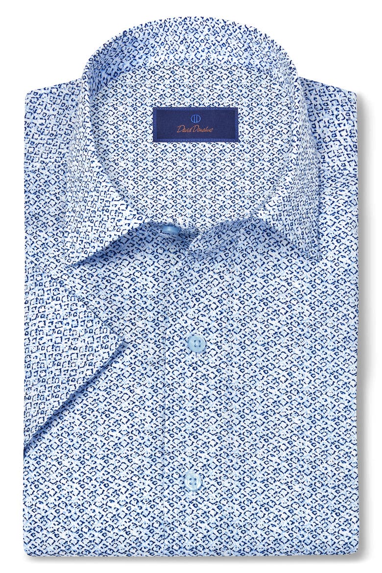 Abstract Print Lyocell Short Sleeve Shirt, Main, color, WHITE/ BLUE