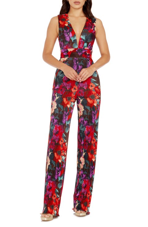 Hunter Floral Print Plissé Sleeveless Jumpsuit