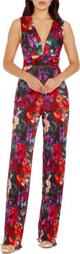 Dress the Population Hunter Floral Print Plissé Sleeveless Jumpsuit