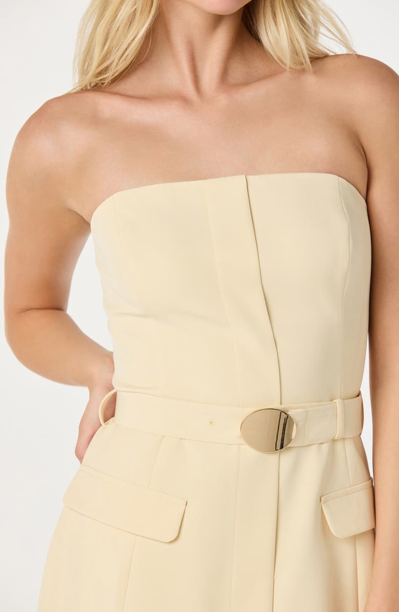 ASTR the Label Strapless Mixed Media Belted Midi Dress, Alternate, color, Buttercream
