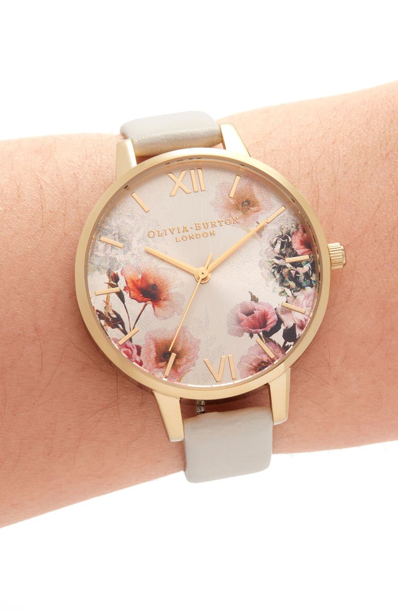 Olivia Burton Sunlight Florals Faux Leather Strap Watch, 30mm, Alternate, color, 