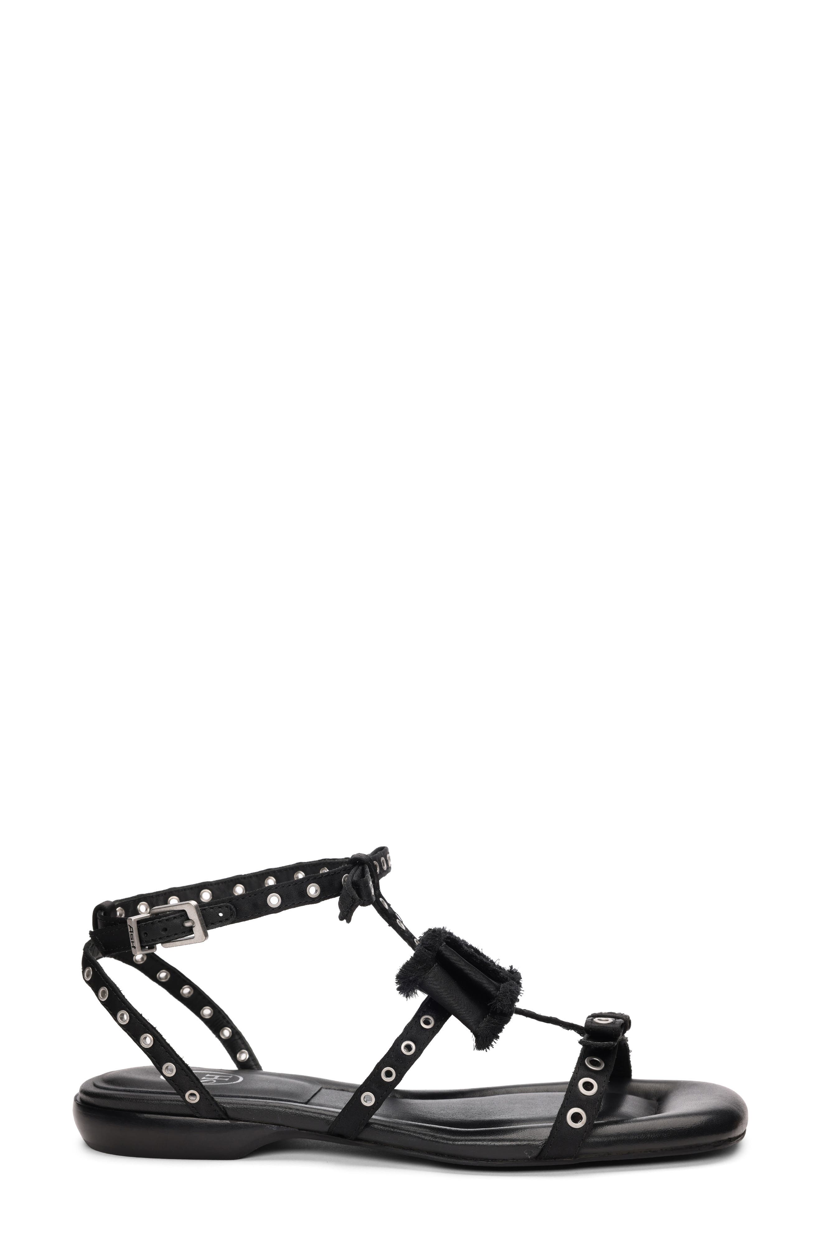 Ash Rachel Studded Ankle Strap Slide Sandal, Alternate, color, Black
