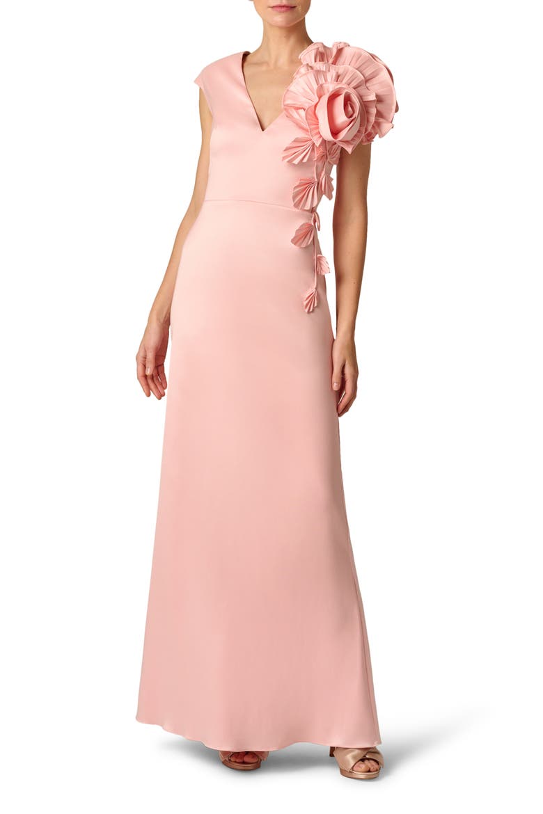 Stretch Mikado 3D Flower Gown, Main, color, PINK CLOUD