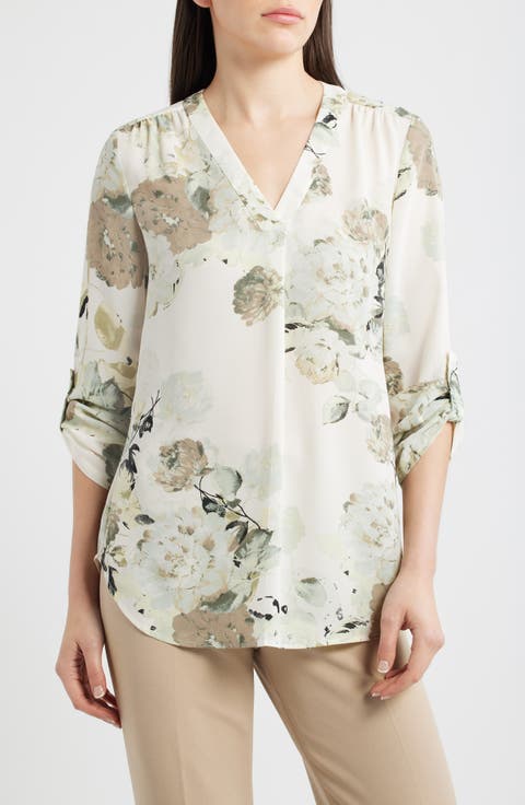 AK ANNE KLEIN Floral Popover Top (Regular & Petite)