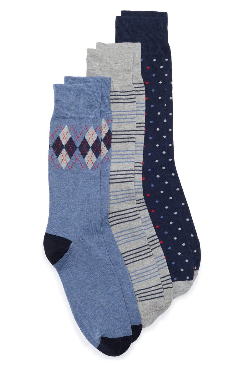 Assorted 3-Pack Dress Socks, Main, color, NAVY