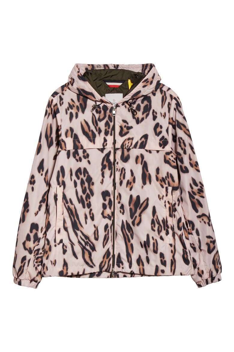 2 Moncler 1952 Jau Leopard Print Hooded Nylon Jacket, Alternate, color, LEOPARD