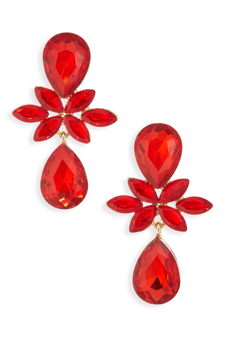 Crystal Drop Earrings, Main, color, GOLD/ RED