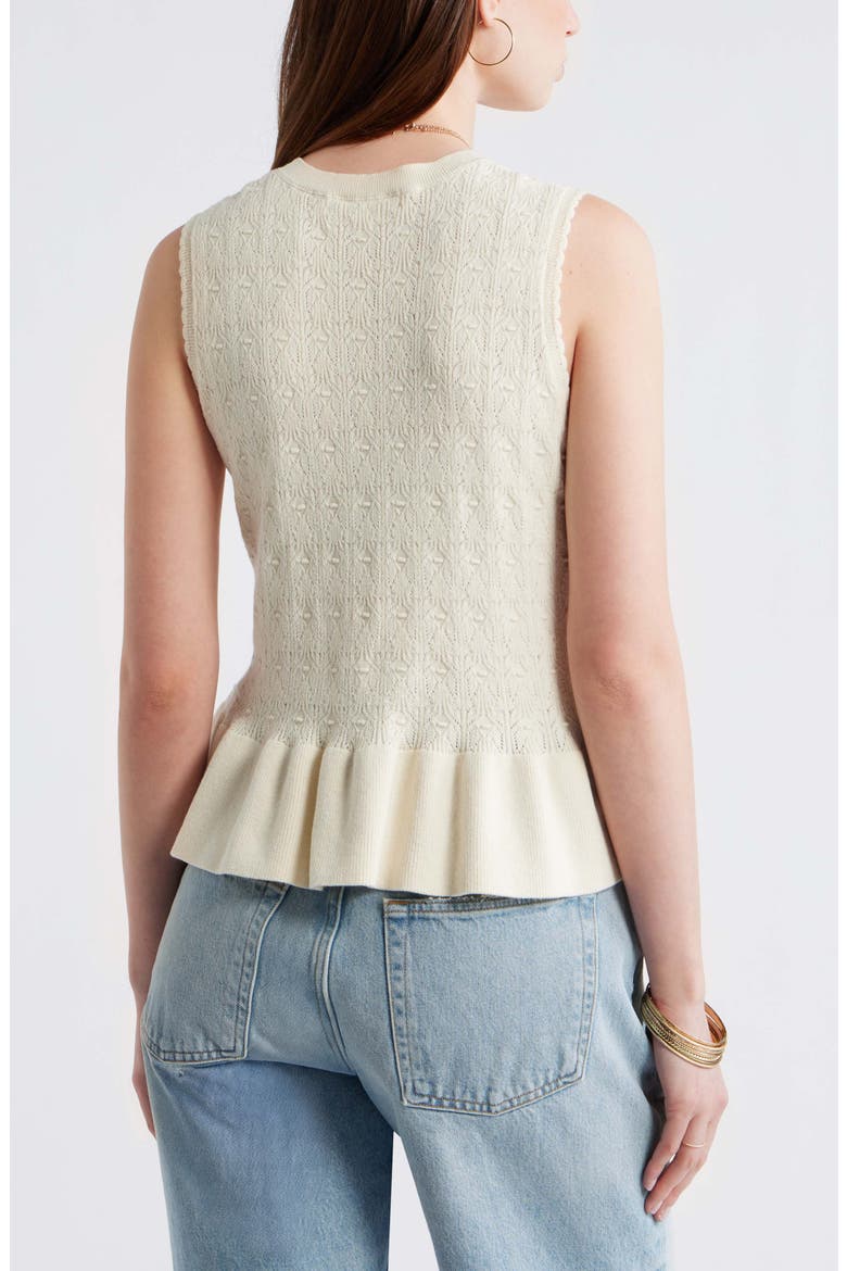 Pointelle Peplum Sleeveless Sweater, Alternate, color, IVORY DOVE