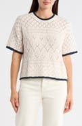 Splendid Honore Tipped Short Sleeve Cotton Sweater