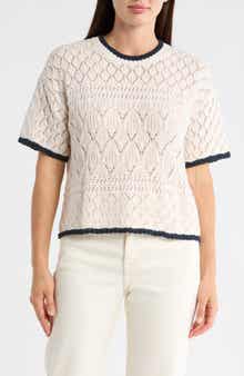 Splendid Honore Tipped Short Sleeve Cotton Sweater