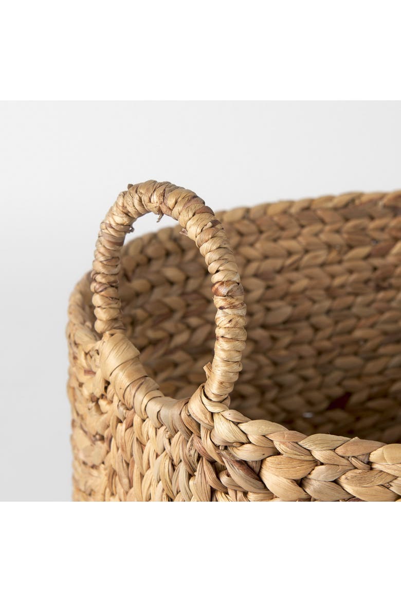 Sivan Set of 3 Water Hyacinth Round Basket with Handles, Alternate, color, Brown