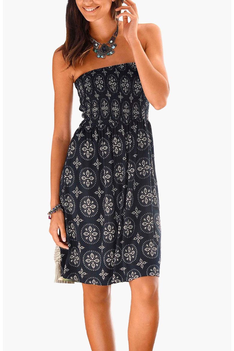 Patterned Bandeau Dress, Main, color, Black Printed