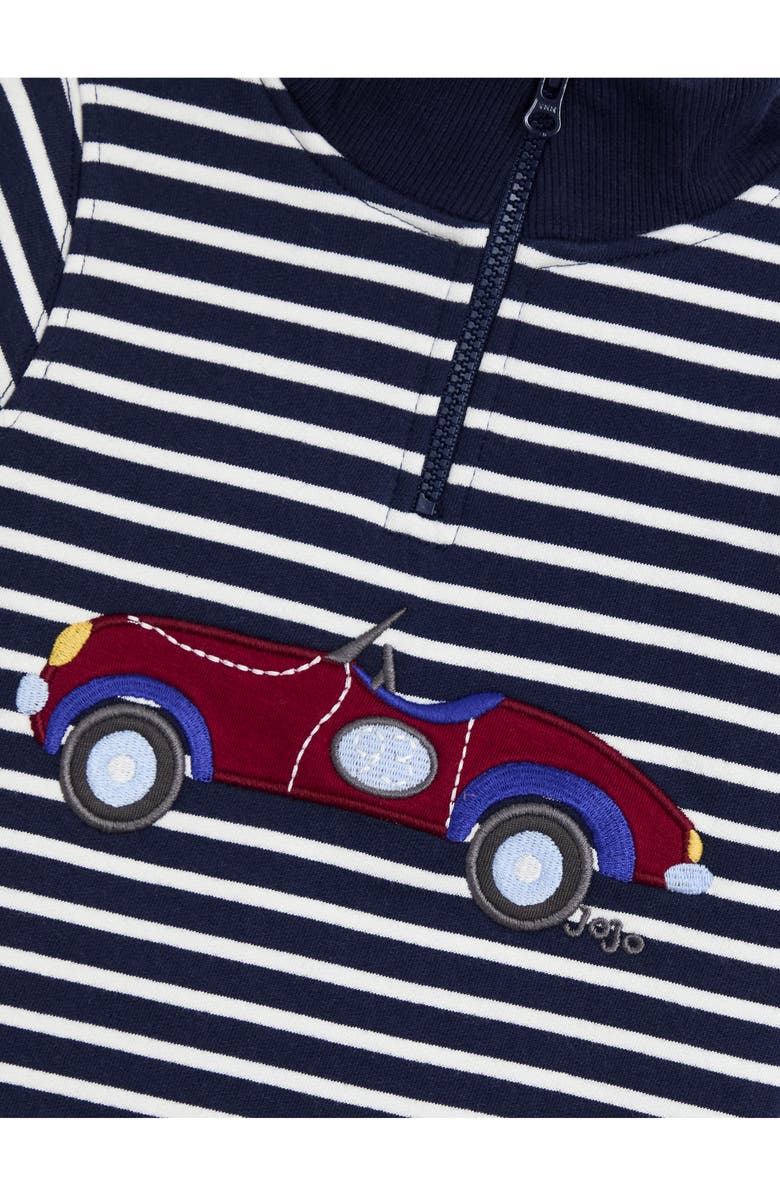 JOJO MAMAN BEBE Kids' Classic Car Appliqué Stripe Cotton Quarter Zip Sweatshirt, Alternate, color, Navy Ecru Stripe