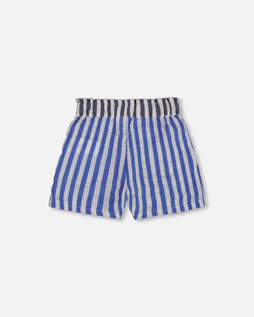 Deux Par Deux Girl's Seersucker Short Blue And White Striped In Blue And White Striped