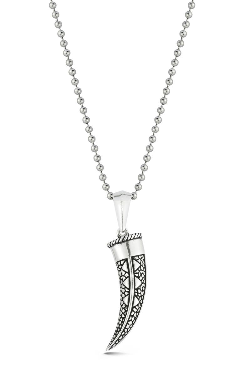 Men's Sterling Silver Oxidized Horn Pendant Necklace, Main, color, SILVER