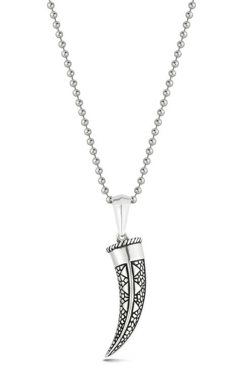 Men's Sterling Silver Oxidized Horn Pendant Necklace